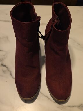 Old Navy Burgundy Suede Ankle Booties with Side Zip